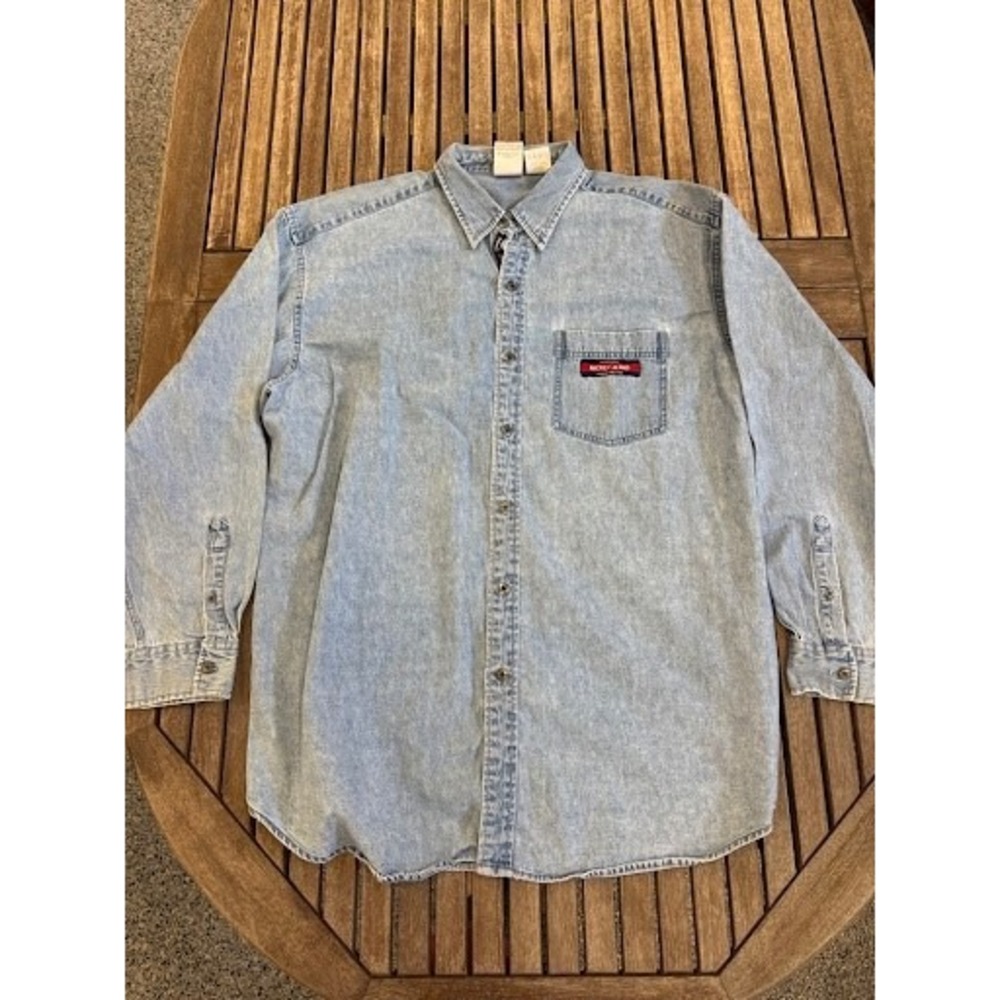 Vintage 90s Mickey Inc. Disney Theme Parks Acid Wash Denim Button-Up Shirt XL